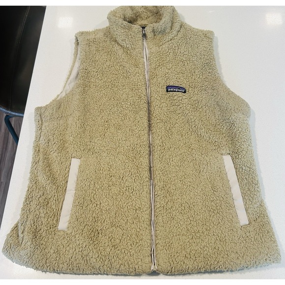 Patagonia Women Vest Beige Los Gatos Sherpa Full Zip Pockets Mock Neck Sz Large - Picture 3 of 14